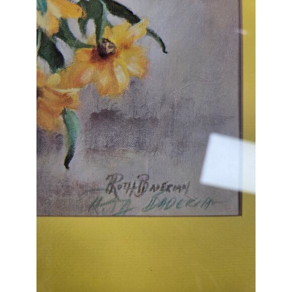 Ruth Baderian Yellow Flowers Mat Framed Collector's Guild Authentic Pencil Signe - Picture 2 of 4